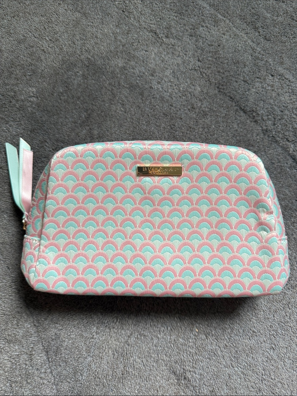 BVLGARI Perfumes Pink, Cream & Mint Scallop Cosmetic Bag